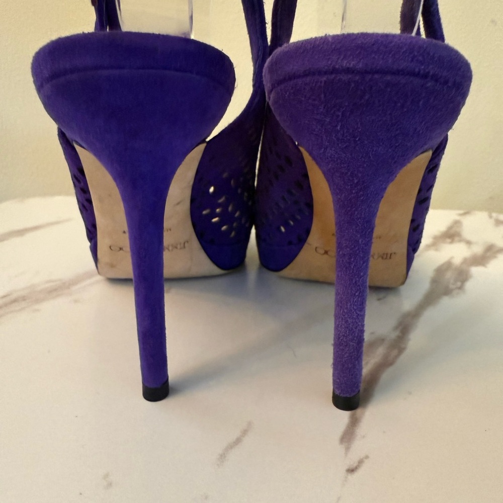 Jimmy Choo Nova Purple Suede Lazer Cut Heels, Size 37 (7 US,) EUC - Picture 7 of 10